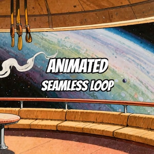 Gezellige sci-fi samovar-ruimtestation geanimeerde achtergrond voor Twitch-streamers · 1080p MP4 afbeelding 1
