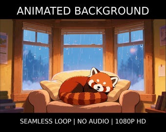 Cozy Red Panda Rainy Window Nap Animated Background for Lofi · 1080p MP4
