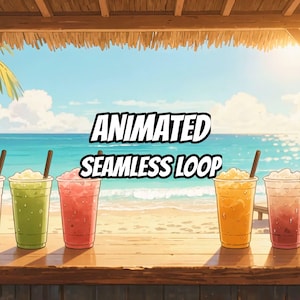 Tropical Beach Bar Counter Drinks Live Wallpaper for OBS Streaming · 1080p MP4 image 1