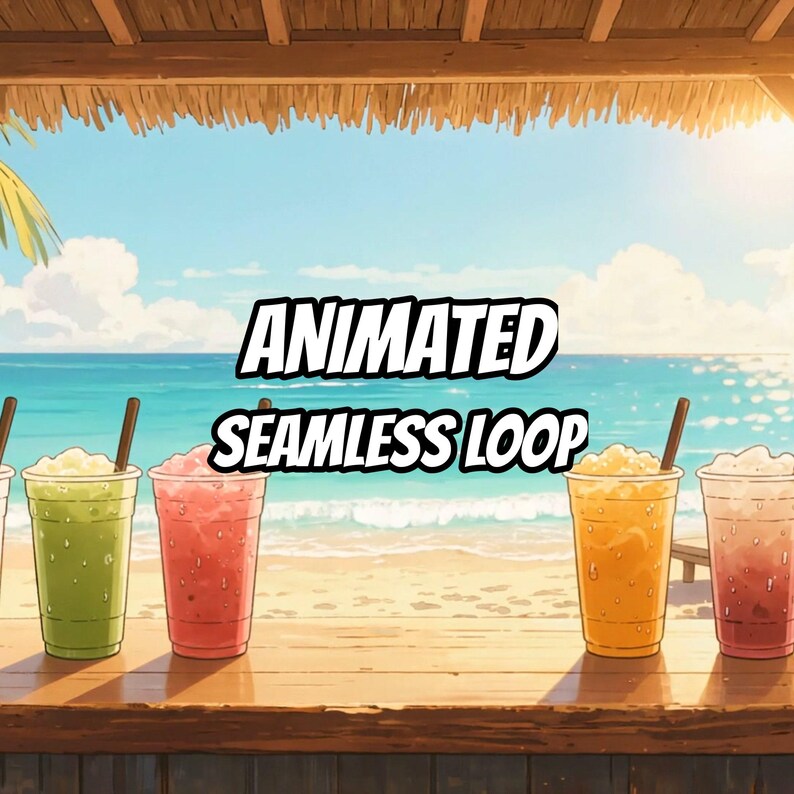 Tropical Beach Bar Counter Drinks Live Wallpaper for OBS Streaming · 1080p MP4 image 1