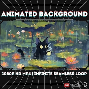 Rainy Lily Pond Cat Lo-Fi Loop | 1080p Seamless Animated Background for Twitch, OBS, YouTube & Zoom VTuber