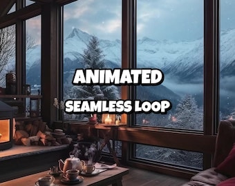 Cozy Winter Cabin Fireplace Animated Background for Ambient Wallpaper · 1080p MP4