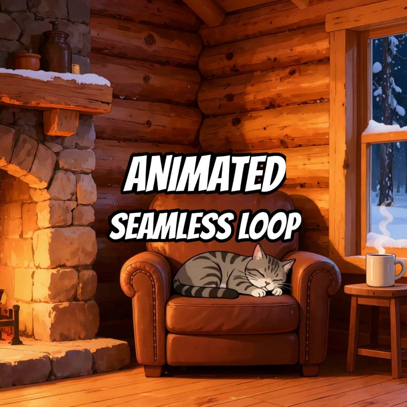Cozy Winter Fireplace Cabin Animated Background for Streamers · 1080p MP4 image 1