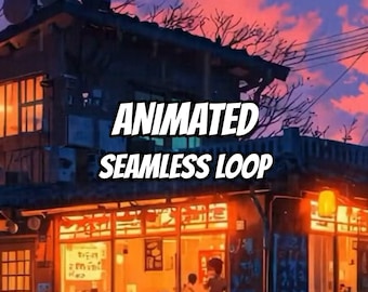 Fond animé de café de rue japonais pluvieux pour vidéos lo-fi · 1080p MP4