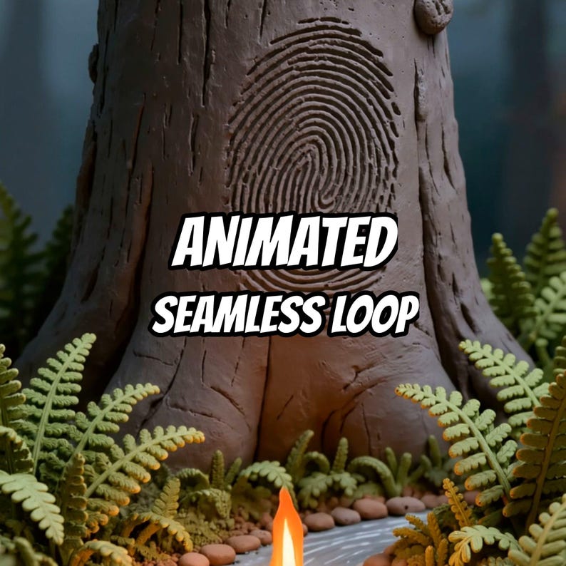 Claymation Fingerprint Tree Campfire Animated Background for VTubers · 1080p MP4 image 1