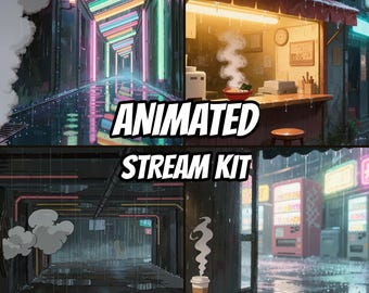 Demnächst verfügbar: Twitch-Bildschirm-Kit „Neon Rain Alley“ Stream-Kit. Offline-Ende in 1080p.