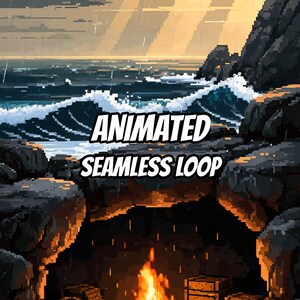 Cozy Cave Campfire Stormy Coast Animated Background for Streaming · 1080p MP4 image 1