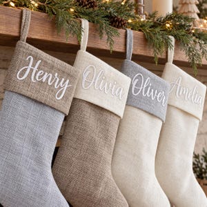 Family Christmas Stockings, Rustic Farmhouse Quilted Stockings, Custom Embroidery, Personalized Gifts, Family Keepsake, Christmas Traditions