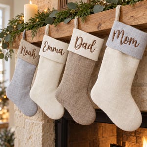 Family Christmas Stockings, Rustic Farmhouse Quilted Stockings, Custom Embroidery, Personalized Gifts, Family Keepsake, Christmas Traditions