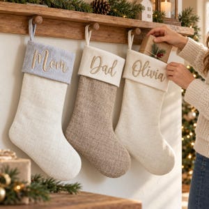 Kids & Baby Christmas Stockings, Rustic Farmhouse Quilted Stockings, Custom Embroidery, Personalized Keepsake Gifts, Baby's First Christmas