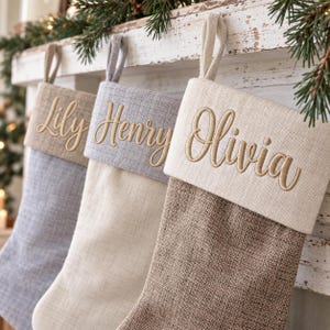 Rustic Farmhouse Quilted Family Christmas Stockings, Custom Embroidered Stockings, Personalized Gifts, Family Keepsake, Christmas Traditions