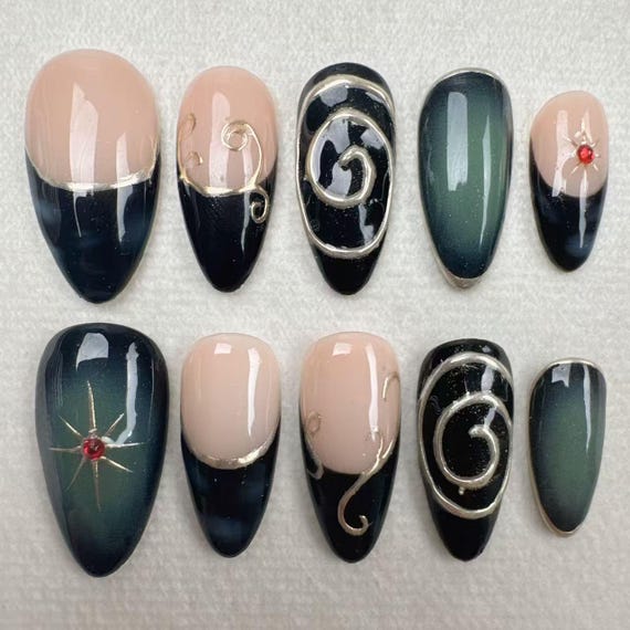 Handmade Press On Nails: Japanese Style, Long, Party Nails