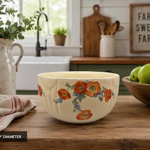 Vintage Hall's China 9" Orange Poppy Mixing Bowl-Farmhouse Kitchen Decor
