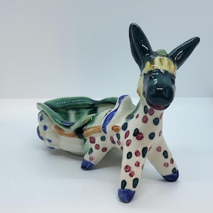 Vintage Hand Painted Ceramic Donkey Cart Planter-"Whimsical Succulent Pot"