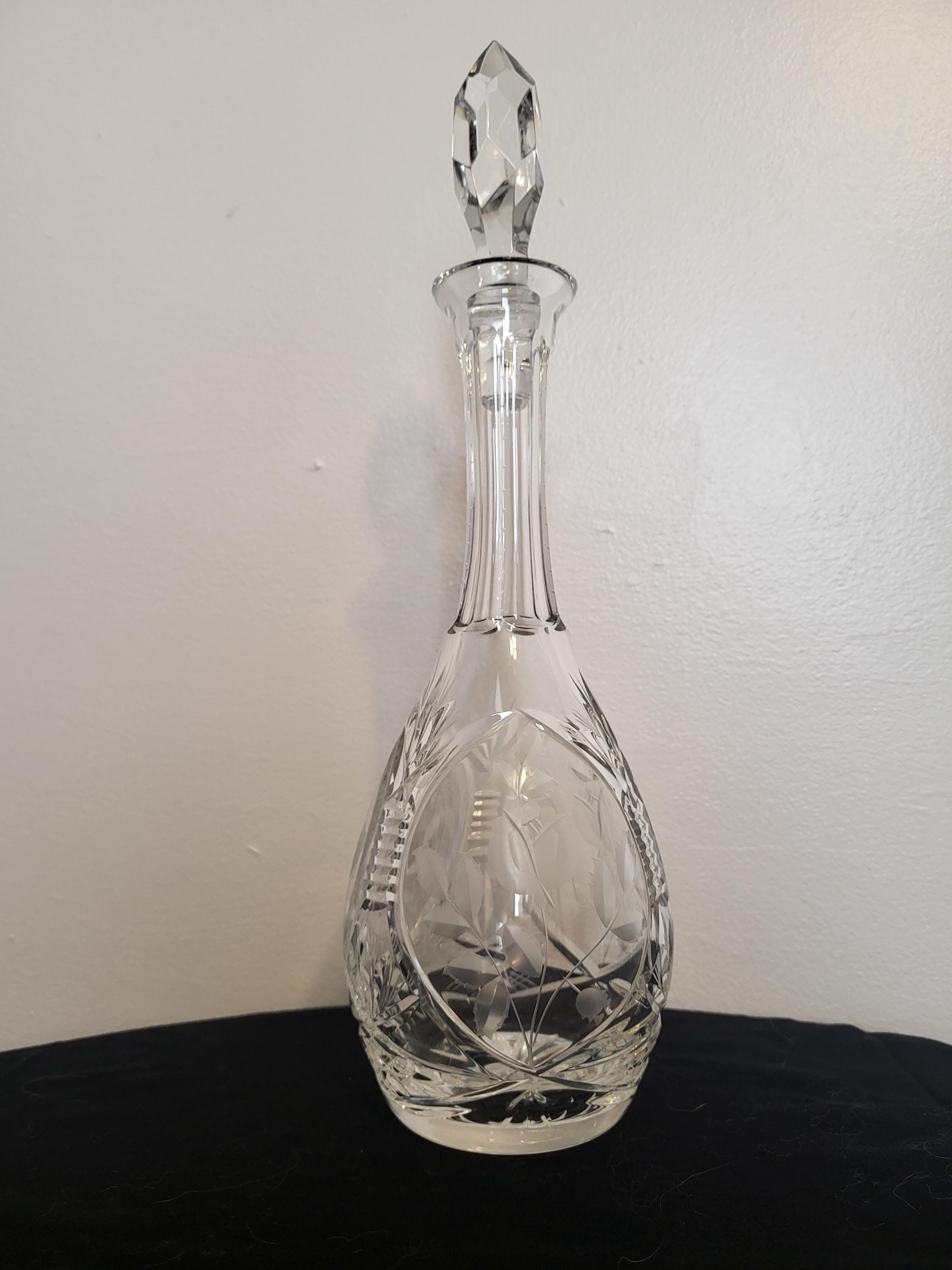 Vintage Cut Glass Crystal Decanter With Stopper- Vintage Cut Glass Crystal Decanter With Stopper-