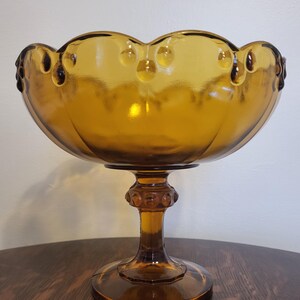 Vintage Indiana Glass Amber Teardrop Pedistal Bowl