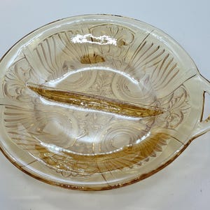 Indiana Amber Carnival Glass Divided Candy Bowl