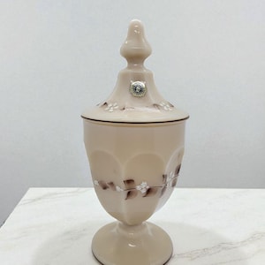 Vintage Westmoreland Almond &quot;Beaded Bouquet&quot; Colonial Candy Dish-Elegant Mid Century Decor