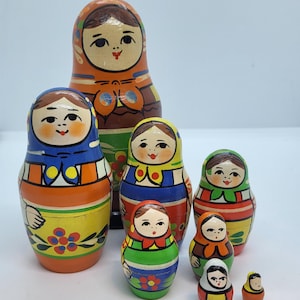 Vintage Russian Nesting Dolls-Hand Painted Matryoshka Set of 8