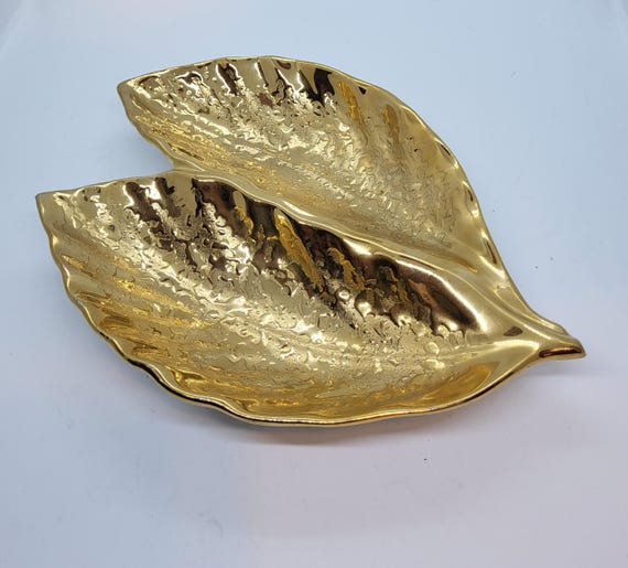22K Gold Double Leaf Candy/trinket Dish by Holley Ross-elegant Mid