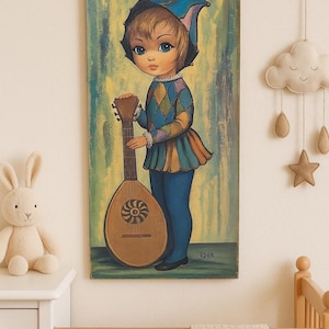 Vintage Eden Big Eye Harlequin Child With Lute Wall Art-mid