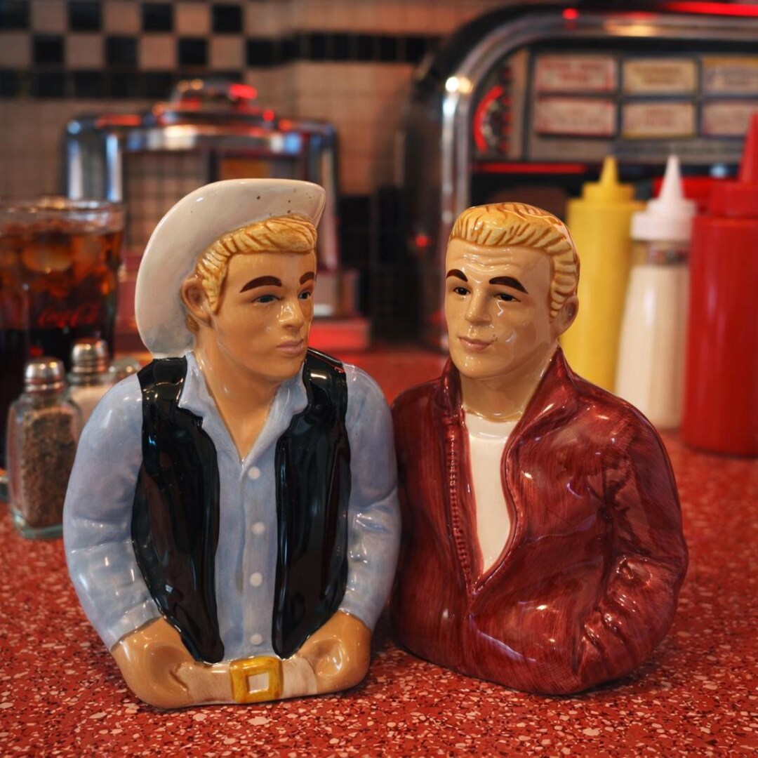 Vintage Clay Art James Dean Salt Pepper Shakers: Rebel Without a