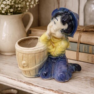 Vintage Royal Copley "Dutch Boy with Barrel" Ceramic Planter-1940s USA Pottery
