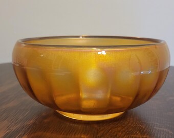Antique Marigold carnival glass ribbed bowl
