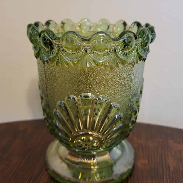 Westmoreland Iridized Green Carnival Glass Sugar Bowl, Circa 1890s