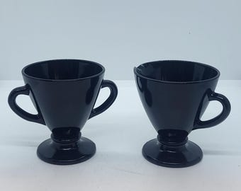 Ovide Black Amethyst Footed Sugar Bowl & Creamer Set- 1930's Vintage Tableware