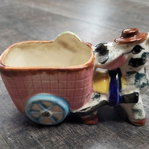 Vintage ceramic Donkey Cart planter