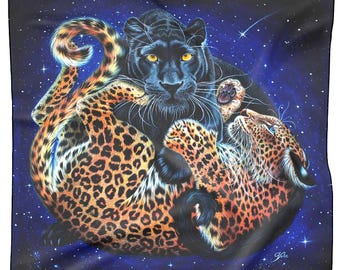 Vintage Must De Cartier Silk Scarf Panther Jewelry Print Gold