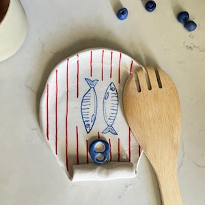 Reposacucharas de sardina, regalo de cocina, decoración de cocina, reposacucharas original, reposacucharas de pez, reposacucharas de cerámica, reposacucharas hecho a mano