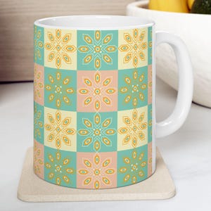 Boho Floral Ceramic Coffee Mug: Cheerful Tea Cup, Home Decor