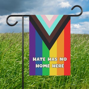Outdoor Banner, Hate Has No Home Here, LGBTQ Pride Rainbow Garden & House Decor, Inclusive Flag, African American Pride, Anti Trump Banner