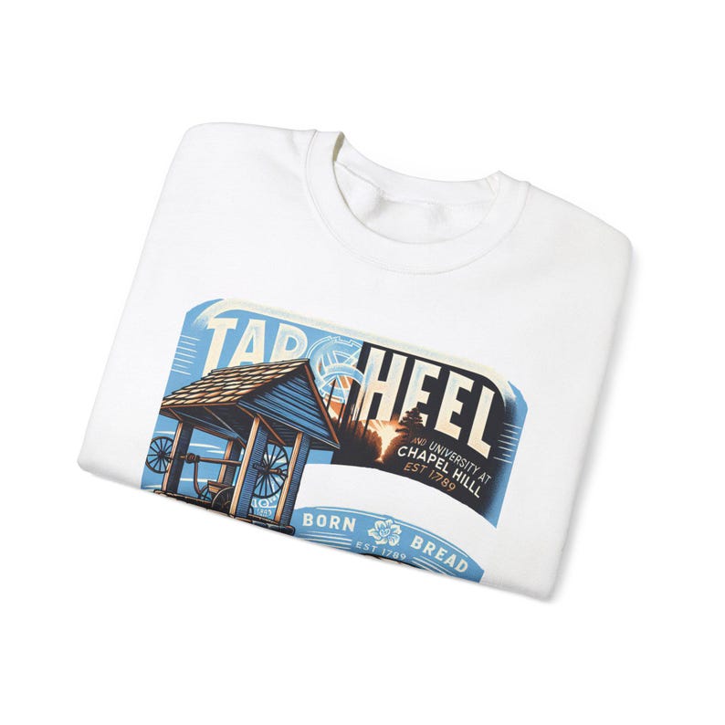 Sudadera Tar Heel UNC Chapel Hill - Diseño Born and Bread, unisex, mezcla gruesa, cuello redondo imagen 3