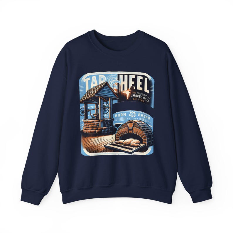 Sudadera Tar Heel UNC Chapel Hill - Diseño Born and Bread, unisex, mezcla gruesa, cuello redondo imagen 1