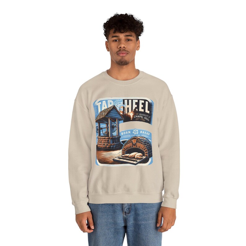 Sudadera Tar Heel UNC Chapel Hill - Diseño Born and Bread, unisex, mezcla gruesa, cuello redondo imagen 2