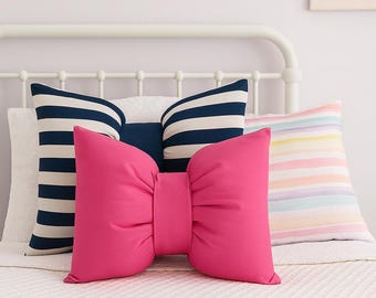 Hot Pink Bow Throw Pillow with Pillow Insert