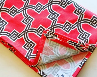 Coral Pink Geometric Tablecloth: Custom Sizes, 100% Cotton
