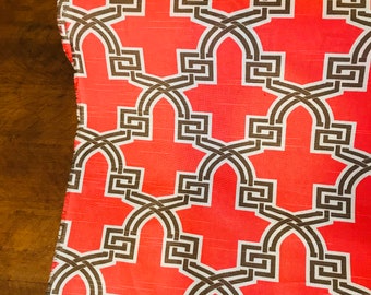 Coral Greek Keys Cotton Twill Fabric