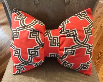 Coral Geometric Bow Throw Pillow with Pillow Insert