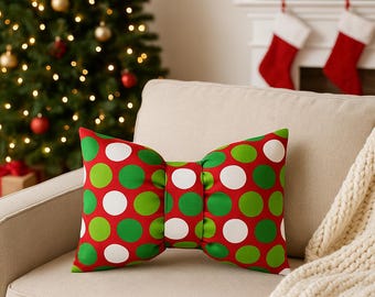 Christmas Polka Dot Bow Throw Pillow with Pillow Insert