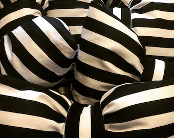 Black & White Stripe Bow Throw Pillow with Pillow Insert