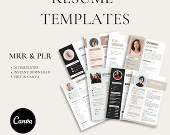 20 Canva Resume Templates: Modern CV Designs (PLR, MRR Digital Product)