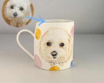 Custom Hand-Painted Pet Portrait Mugs | Polka Dot Ceramic Cups