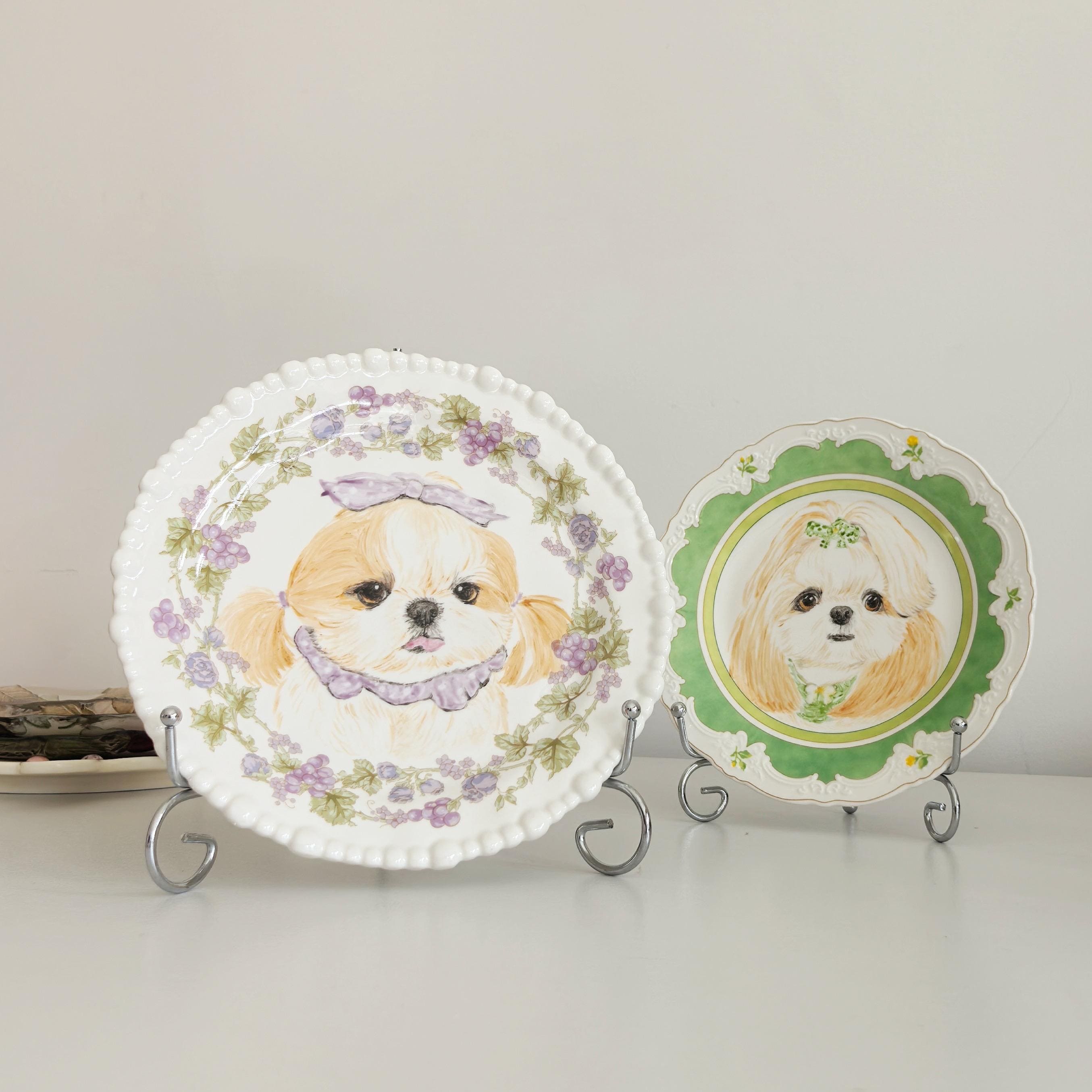 Custom Hand-Painted Pet Portrait Ceramic Plates 8-Inch Decorative Tableware