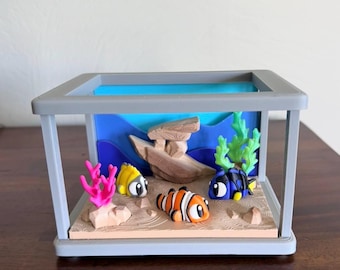 Ensemble de jeu d'aquarium imprimé en 3D avec un mini poisson articulé