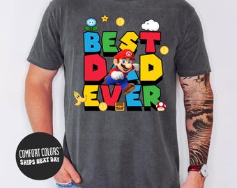 Camiseta Mario Best Dad Ever Comfort Colors® Camiseta sin mangas Feliz Día del Padre Camiseta Super Mario Día del Padre Camiseta Feliz Día del Padre para Padres