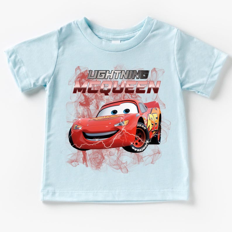 a blue shirt with a cartoon character on it